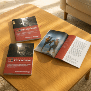 A welcome package created by Prattdesign for Kent St. Kickboxing