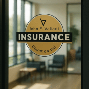 John Valiant Insurance frosted door designed by PrattDesign